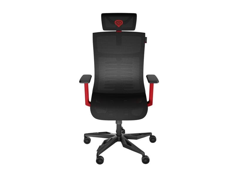 Scaun gaming Genesis Astat 700 G2, material Mesh PureFlow Plus, reglabil pe inaltime, greutate maxima suportata 120 kg, inaltime scaun reglabil 27.5 - 34.5 cm, spatar ajustabil 135°, dimensiuni roti 60mm, echipat cu piston cu gaz clasa 4, negru/rosu
