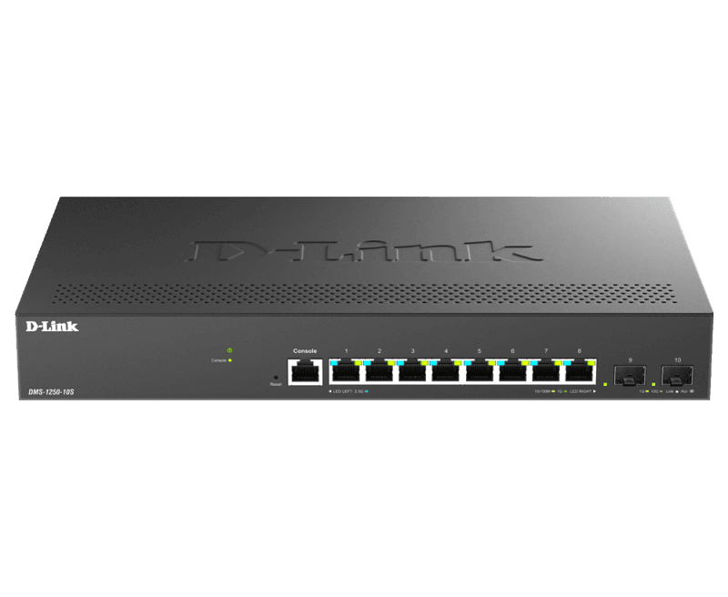 Switch D-Link DMS-1250-10S, 8 porturi Gigabit, 2 porturi SFP+, Protocol 802.1D STP 802.1s MSTP 802.1w RSTP, rackabil