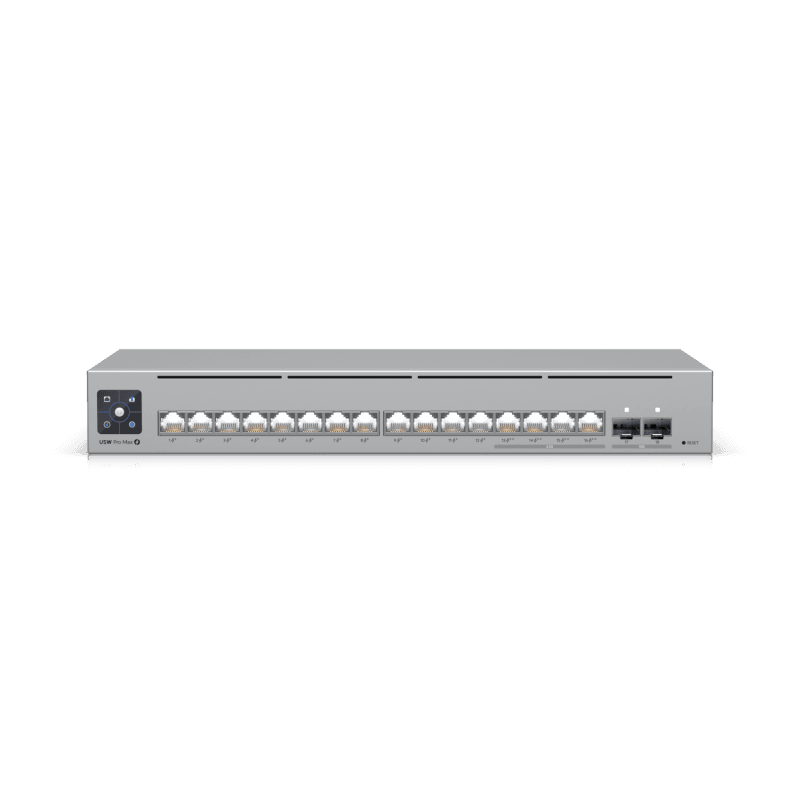 Ubiquiti Unifi Pro Max, Ethernet In-Band, (12) porturi GbE RJ45, (4) porturi 1/2.5 GbE RJ45, (2) porturi 10G SFP+, POE disponibil total 180W, sursa alimentare AC/DC, intern, 210W
