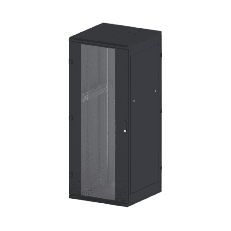 Rack de podea 19 Triton 18U 600x800mm usa fata sticla panouri laterale/spate detasabile sectiuni pentru ventilatie activa, sectiuniacces cabluri sus/jos/spate IP20 negru