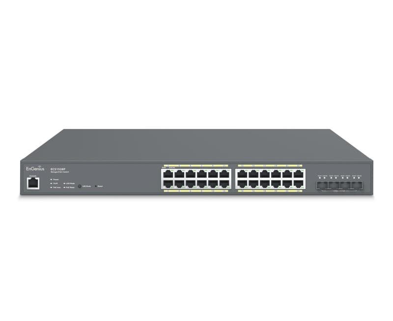 EnGenius Managed / stand-alone 19i 24xGbE + 4x10Gb SFP+, L2+, 240W Cloud Switch (PoE+) with 4x SFP+, 24-Port GbE PoE.af/at(+) 240W 4x10Gb SFP+ L2+ 19i Cloud Management Switch
