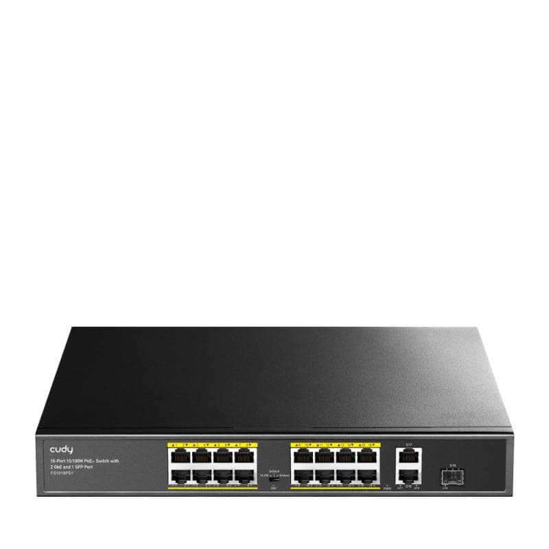 CUDY 16-Port 10/100M PSE RJ-45 +2 Gigabit RJ- 45 +1SFP Port with 16 POE Ports Switch with Built-in power supply, support 16-port IEEE 802.3at PoE+ Injector,Rack-mountable Steel case, 200W Internal