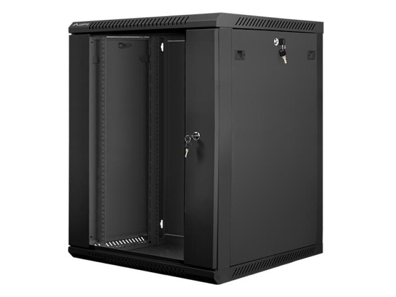 Dulap rack 19" perete 15U / 600x600 (flat pack) cu ușă din sticlă, negru V2
