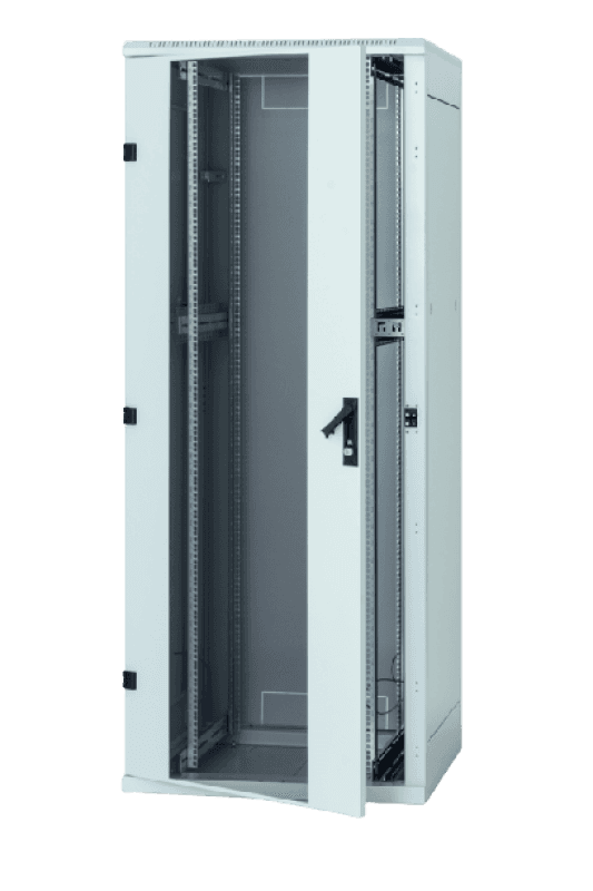 Rack de podea 19 Triton 27U 600x800mm usa fata sticla panouri laterale/spate detasabile sectiuni pentru ventilatie activa, sectiuniacces cabluri sus/jos/spate IP20 gri
