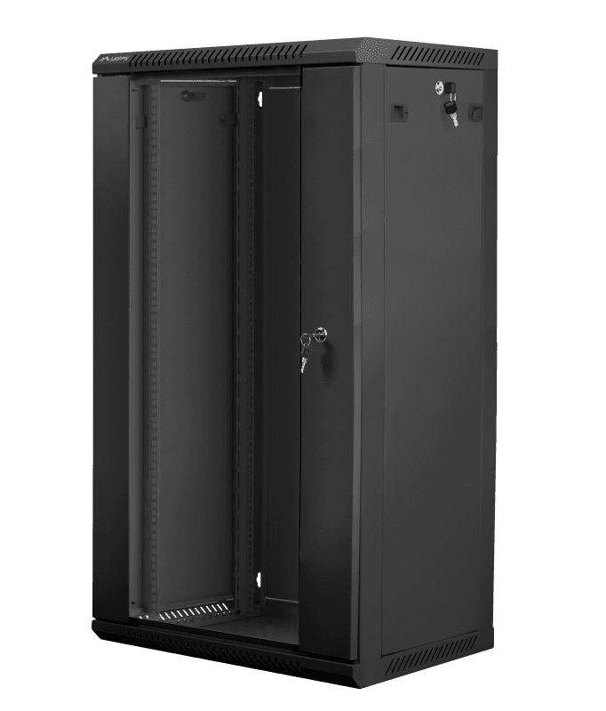 Dulap rack 19" perete 22U / 600x450 (flat pack) cu ușă din sticlă, negru V2