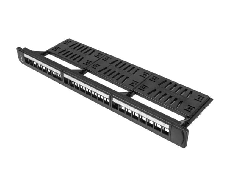 Patch panel gol 24 porturi 1U cu organizator pentru module Keystone, negru