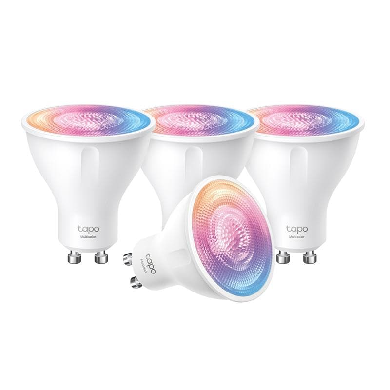 Smart Wi-Fi Spotlight, Dimmable, 4-Pack SPEC: 2.4 GHz, IEEE 802.11b/g/n, GU10 Base, 220–240 V, 50/60 Hz, 350 lm, 3.7 W, 2,200 K~6,500K, 16 Million Colors, Beam Angle 40° , 4 kWh / 1000h, lifetime up to 15,000 hrs, Energy Efficiency Class E. FEATURE: 16 Million of Colors, Dimmable, No Hub Required