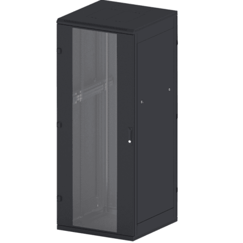 Rack de podea 19 Triton 27U 600x600mm usa fata sticla panouri laterale/spate detasabile sectiuni pentru ventilatie activa, sectiuniacces cabluri sus/jos/spate IP20 negru