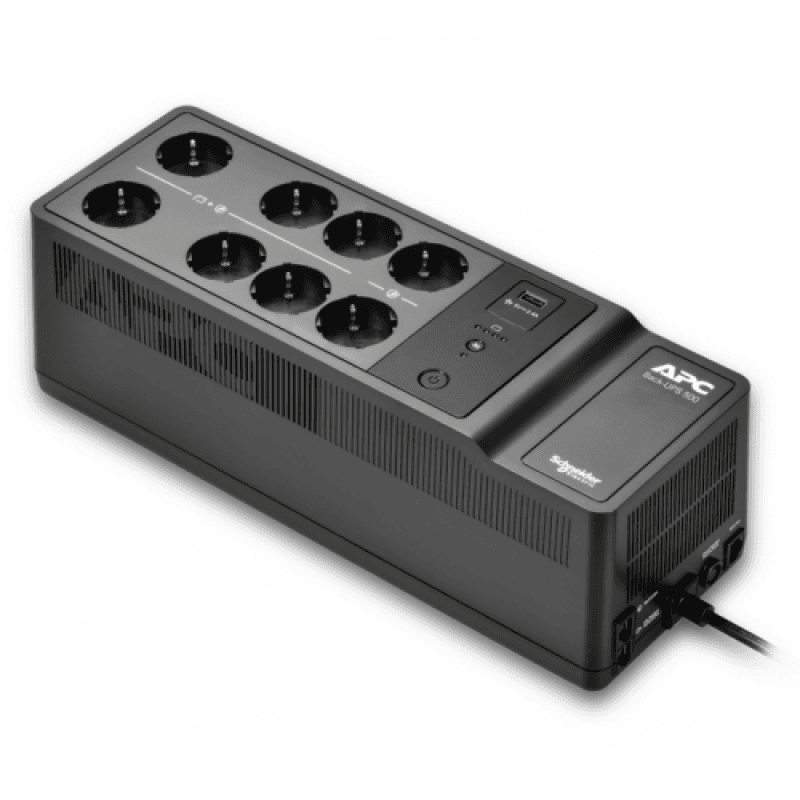 APC Back-UPS, 500VA/300W Floor/Wall Mount, 230V, 8x CEE 7/3 Schuko outlets, USB Type A Port, User Replaceable Battery echipament si baterie