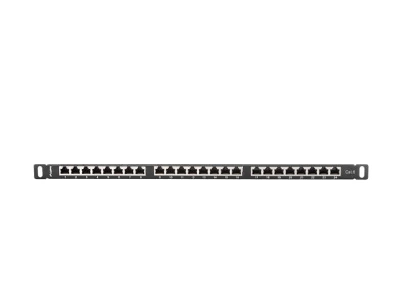 Patch panel 24 porturi 0,5U 19" Cat.6 FTP cu organizator cabluri, ecranat, negru