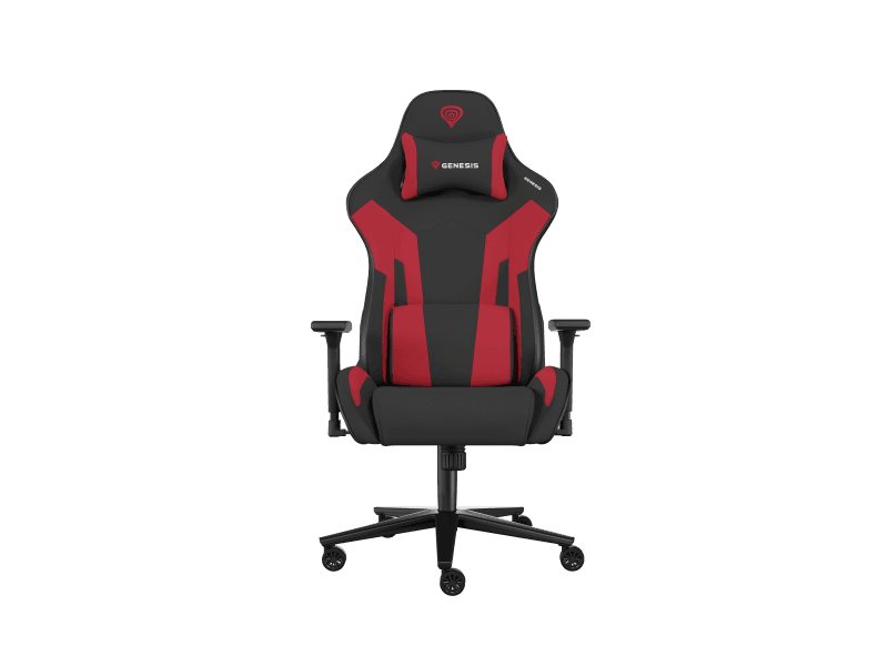 Scaun gaming Genesis Nitro 720, material Synthetic PU + Textil, reglabil pe inaltime, greutate maxima suportata 150 kg, inaltime scaun reglabil 46.5 - 53.5 cm, spatar ajustabil 135°, dimensiuni roti 60mm, echipat cu piston cu gaz clasa 4, manere 3D, negru/rosu