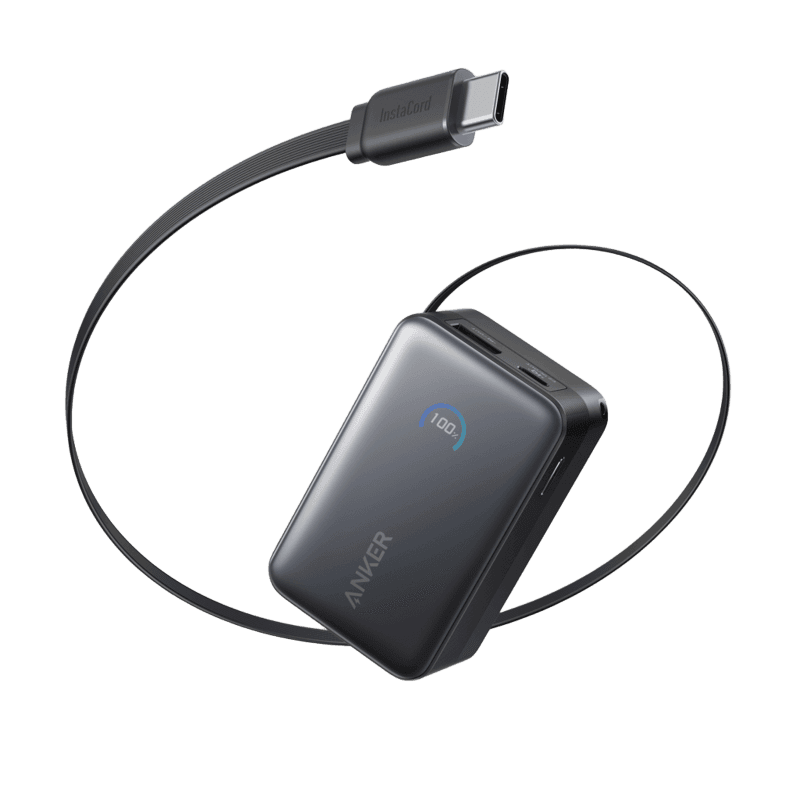 Acumulator extern Anker Nano 10K 45W cablu USB-C retractabil Negru