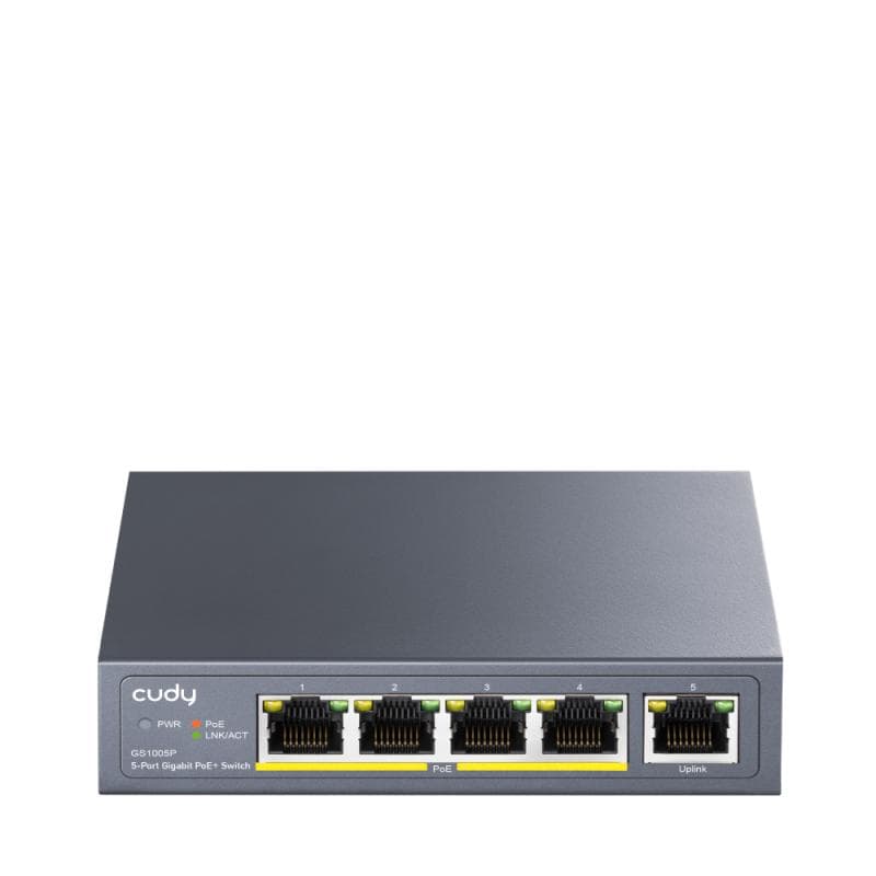 CUDY 5-Port 10/100/1000M PoE+ Switch 60W, 5 10/100/1000M ports with 4POE+ Ports Unmanaged Switch with UL power adapter IEEE802.3af / IEEE802.3at, Watchdog, 60W External