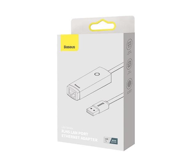 ADAPTOR RETEA Baseus Lite, USB 2.0 to RJ-45 10/100 Mbps Adapter, metalic, LED, gri — miniatură