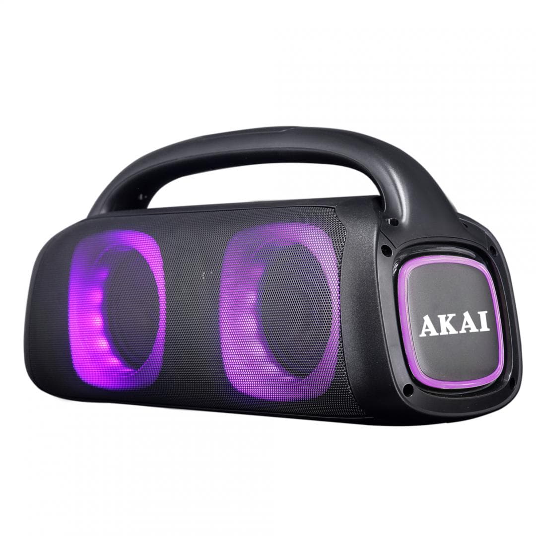 Boxa portabila Akai BT 5.0, putere RMS 60W, tensiune nominală: AC100-240V~,50Hz/60H, sensibilitate: 300±50mV, baterie: 7.4V 3600mAh, timp de incarcare:̃̃̃ ~4-6h, timp de lucru: ~ 3-5h, raspuns in frecventa: 60Hz-15KHz, puterea de emisie a canalului Bluetooth 0dbm, nr. difuzor și dimensiuni 2* 5" + — miniatură