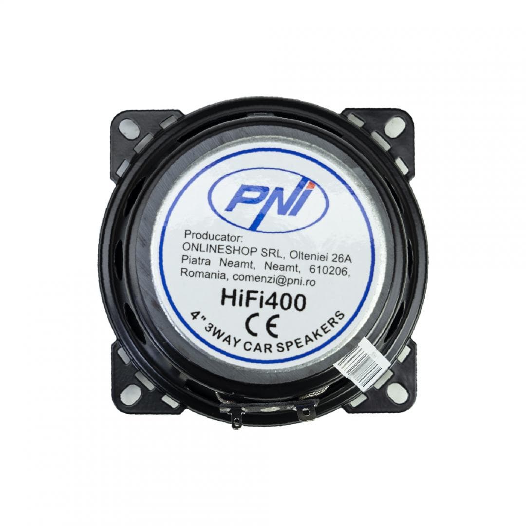 Difuzoare auto coaxiale PNI HIFI400, 80W, 4 Ohm, 10 cm, 3 cai, Injection Core cu diametru 100mm, set 2 buc, Raspuns in frecventa: 100 - 20000 Hz, 3 cai, Sensibilitate: 88 dB, 15 mm Piezo Tweeter, 30 mm Mylar Dome Tweeter, Grile protectie, Cablaj montaj. — miniatură