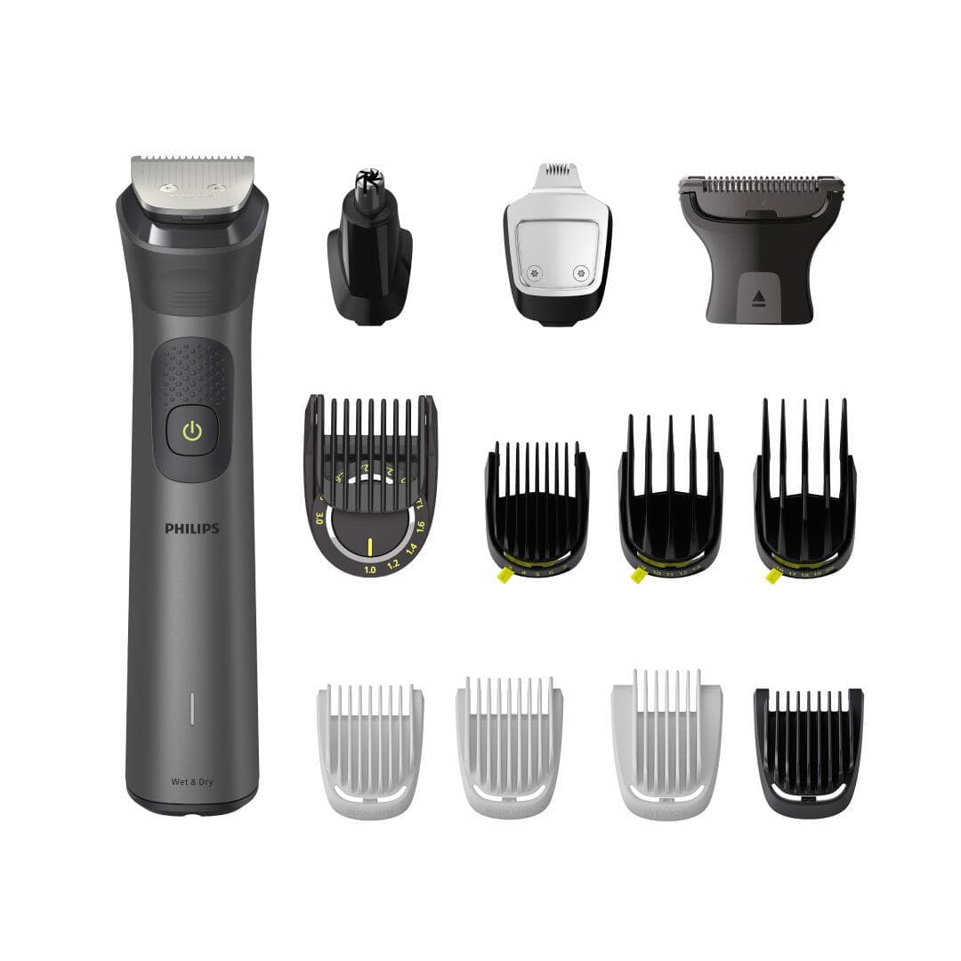 Aparat de tuns barba si parul PHILIPS 13 in 1 Multigroom All in One MG7925/15, Tehnologie BeardSense, Lame din otel cu auto-ascutire, 26 setari de lungime, Rezistent la apa,  Husa, Negru / Argintiu, L x A x I (mm) 70x160x230