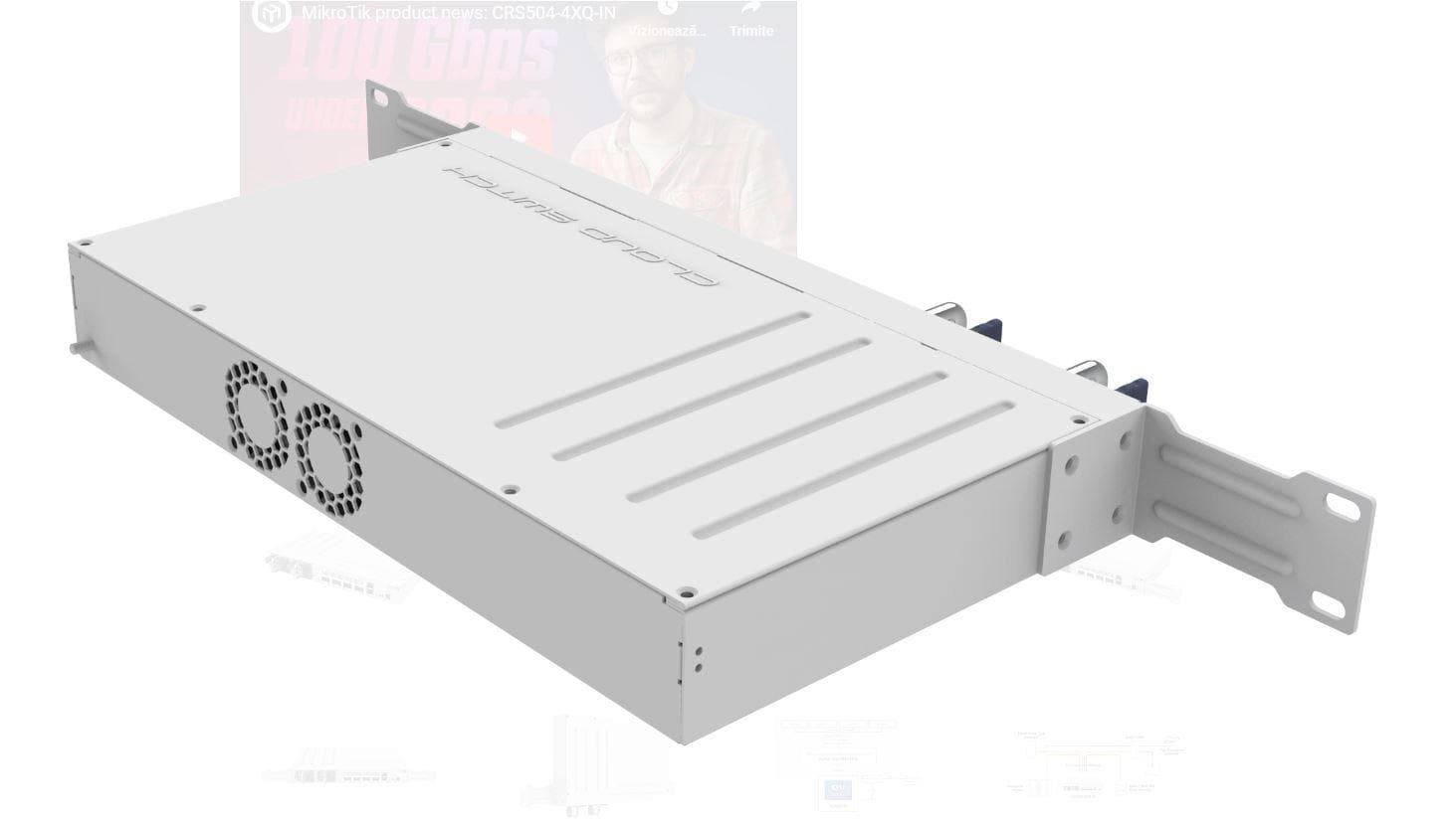 SWITCH MIKROTIK CRS504-4XQ-IN, 1 x 10/100Mbps, 4 x 100 QSFP28, Procesor: 650 MHz, 64MB RAM, 16MB flash, dimensiuni: 320 x 185 x 44 mm, racier: 2 vantilatoare.IP 20. — miniatură