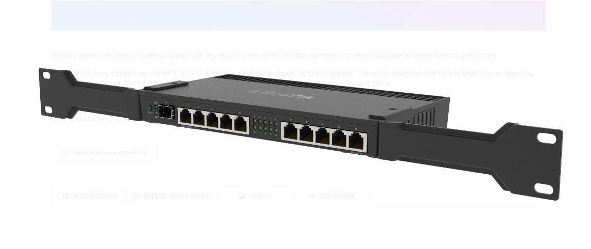 MikroTik RouterBOARD 4011iGS+ with Annapurna Alpine AL21400 Cortex A15CPU (4-cores, 1.4GHz per core), 1GB RAM, 512 MB, 10xGbit LAN, 1xSFP+port, RouterOS L5, desktop case, rackmount ears, PSU — miniatură