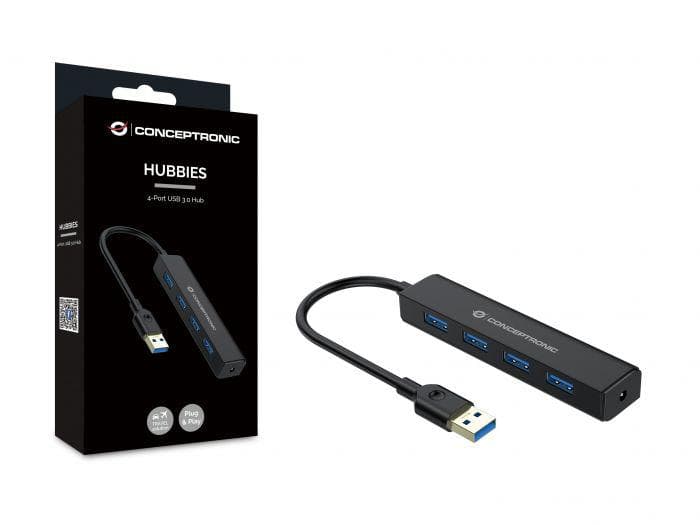 Hub USB Conceptronic 4-Port USB 3.0 Hub, USB-A, 4 porturi, Negru