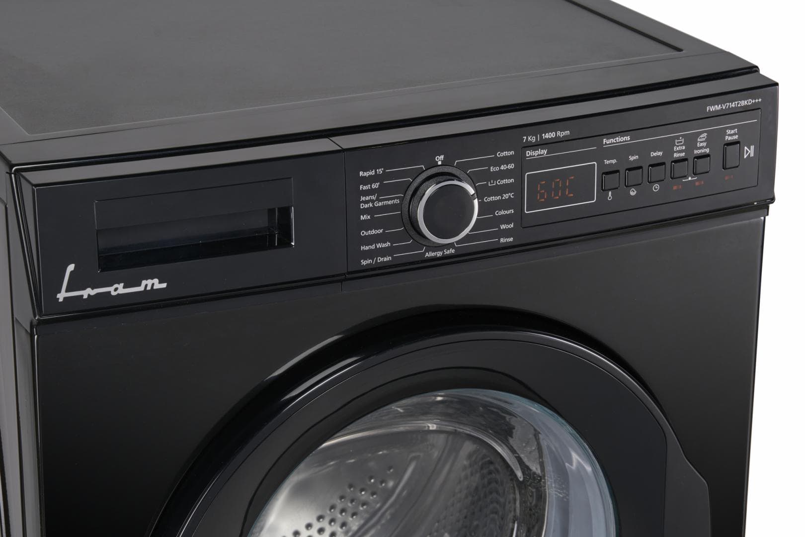 Masina de spalat rufe FRAM FWM-V714T2BKD+++, 7 kg, 1400 rpm, Clasa: D, Negru lucios — miniatură
