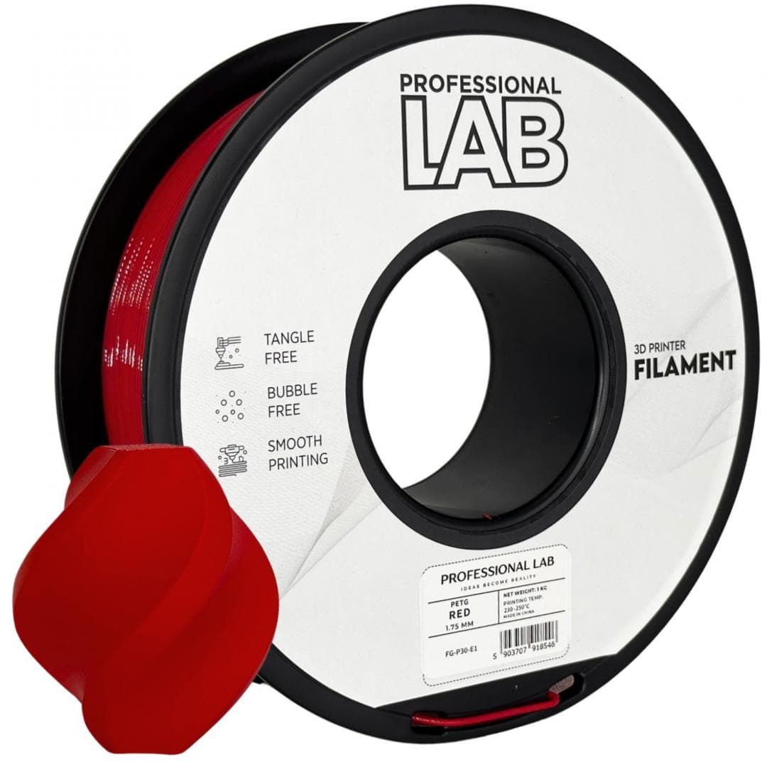 Filament 3D Proffesional Lab, Diamentru 1.75mm, Greutate: 1KG, Culoare: Rosu, Material: PETG, Temperatura: 220-240c.