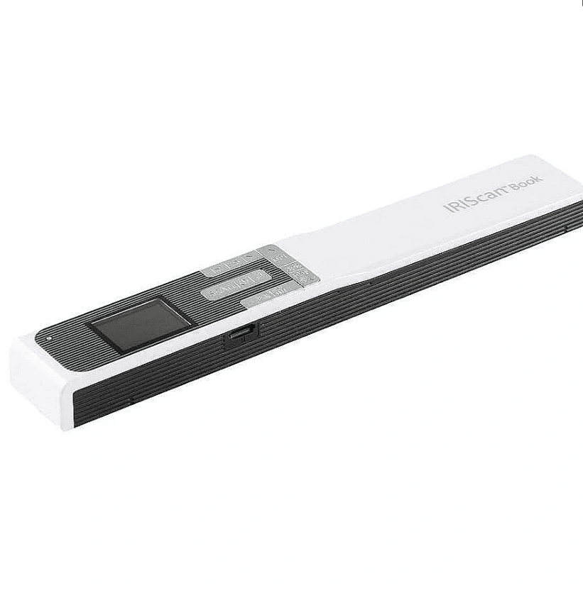 Scanner portabil IRIScan Book 5, dimensiune maxima documente scanate A4 (latime) pana la 120cm, rezolutie scanare:300/600/1200 dpi, viteza de scanare: 1 secunda pentru documentele alb-negru/2 secunde pentru documentele color, scaneaza documentele direct in cardul microSD (inclus), ecran color 1.5"