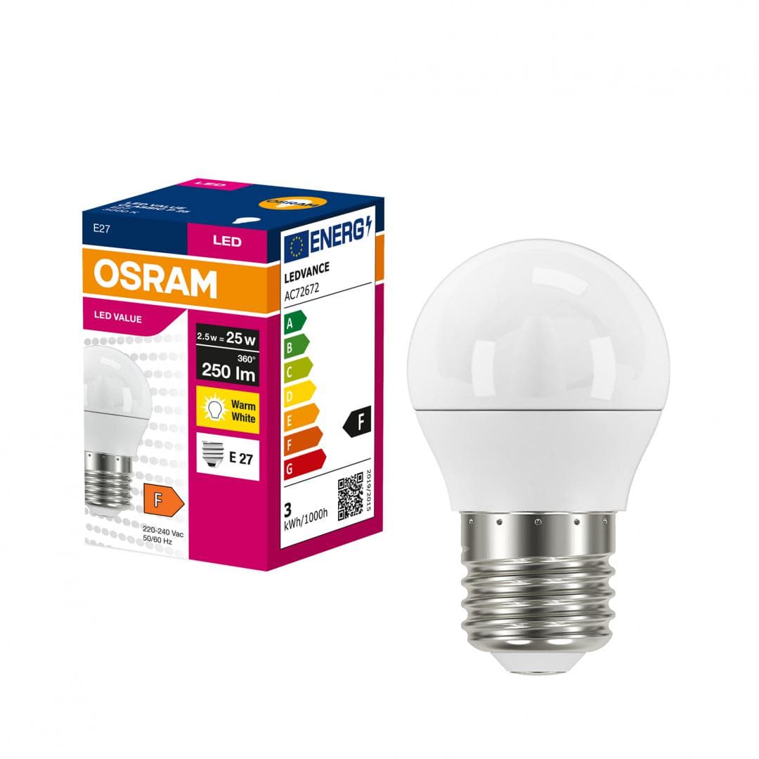 Bec LED Osram Value Classic P25, E27, 2.5W (25W), 250 lm, lumina calda (3000K)