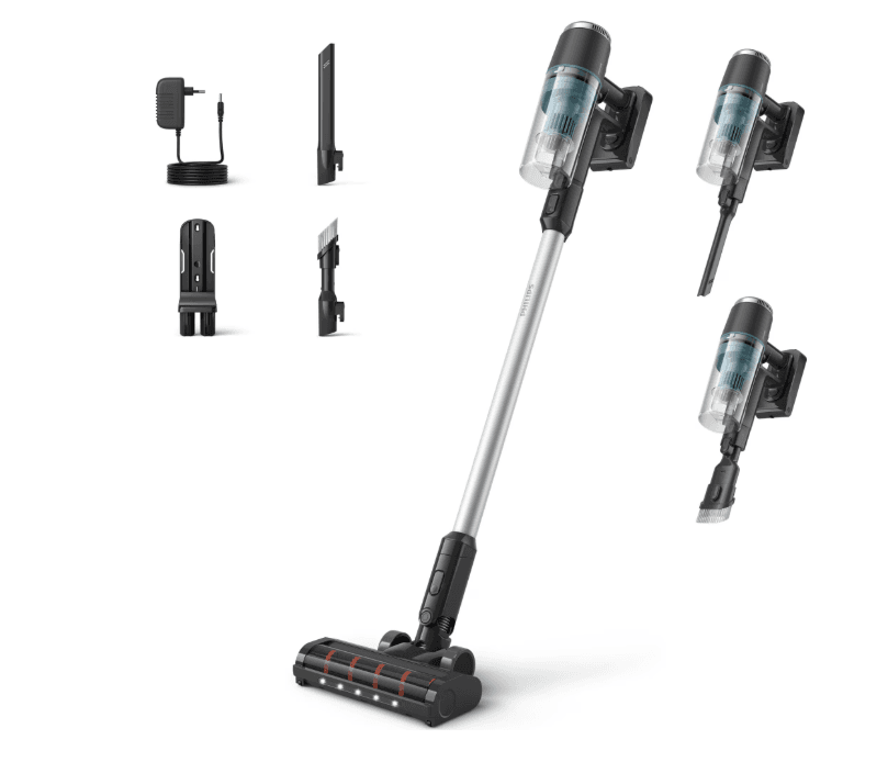 Aspirator vertical Philips XC3031/01, seria 3000, sistem de filtrare in 3 etape, autonomie 60 de minute, cap de aspirare cu LED, negru/argintiu