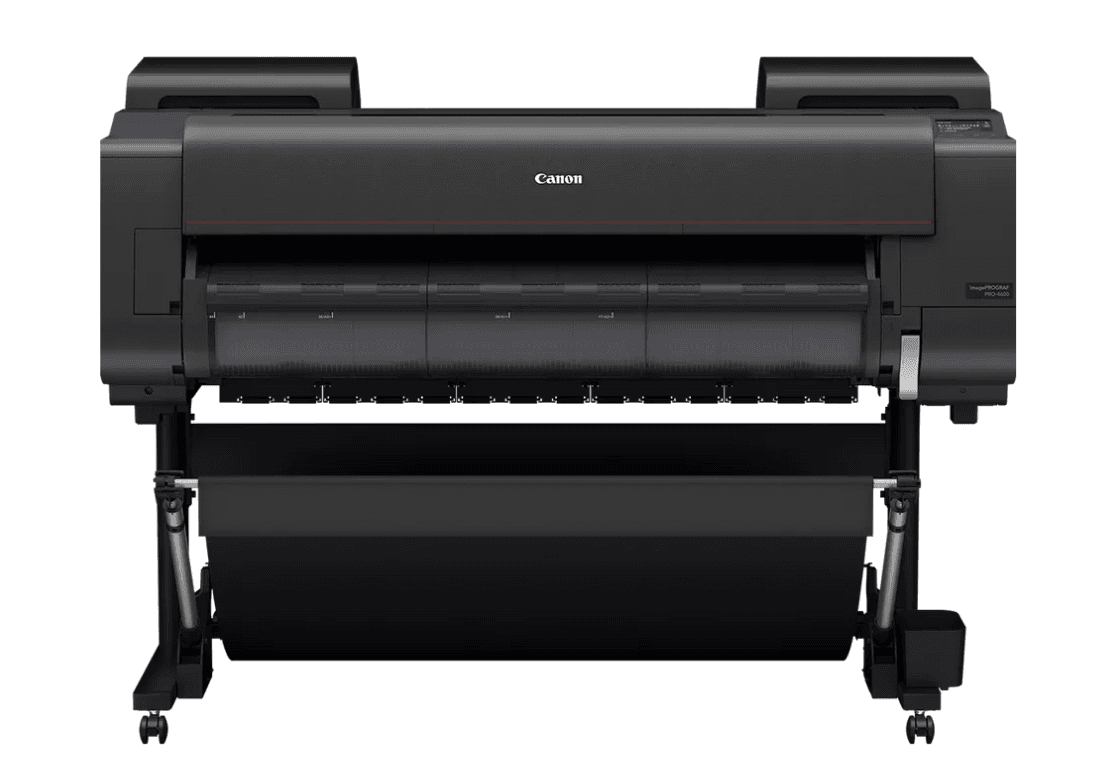Plotter Canon imagePROGRAF PRO-4600, Dimesniune A0, 44", 12 culori, Rezoluţie de imprimare: 2.400 x 1.200 dpi, 18.432 de duze (1.536 de duze x 12 culori), Cerneluri pe bază de pigmenţi: 12 culori (negru mat, negru foto, cyan, magenta, galben, gri, cyan foto, magenta foto, gri foto, roşu, albastru