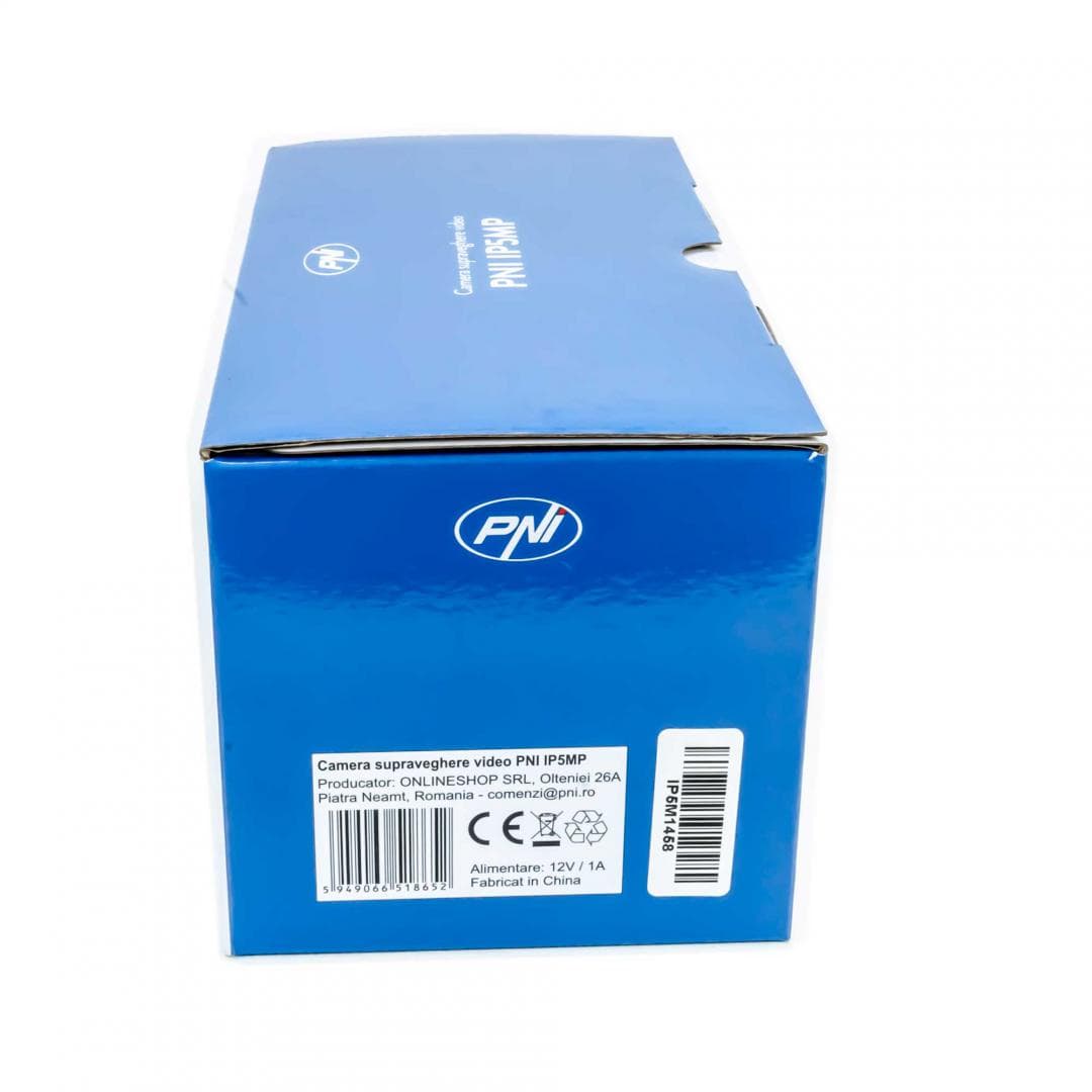 Camera supraveghere video PNI IP5MP cu IP, 5MP, H.265, ONVIF, de exterior si interior IP66, Senzor imagine: CMOS, Rezolutie: 2560 × 1920px, Tip lentila: f:3.6mm, Compresie imagine: H.265, Ethernet: 10/100 Mbps RJ-45, Clasa de protectie: IP66 — miniatură