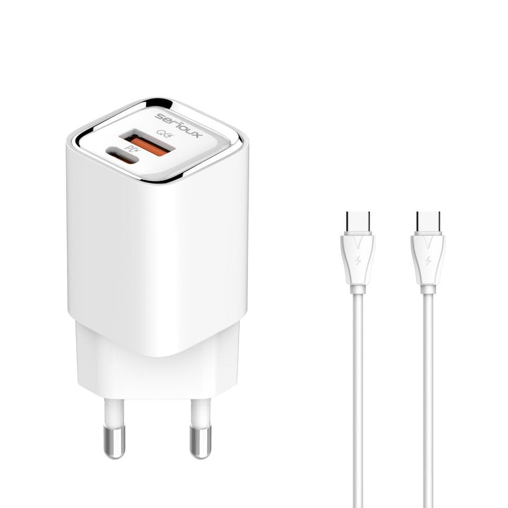 Incarcator retea Serioux 30W Quick Charge, Intrare AC100-240V~ 50/60Hz 0.7A Max, PD Ieșire: 5V-3A, 9V-3A, 12V-2.5A, 15V 2A, 20V=1.5A (30W), QC Ieșire: 5V-3A, 9V-2A, 12V=1.5A (18W), PD+QC=5V=3.6A, Total: 30W Max — miniatură