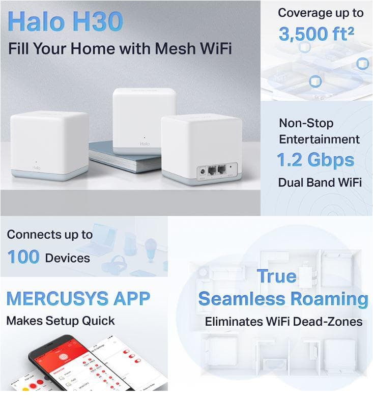 Router wireless MERCUSYS HALO H30, WIFI 5, Mesh, Dual Band — miniatură