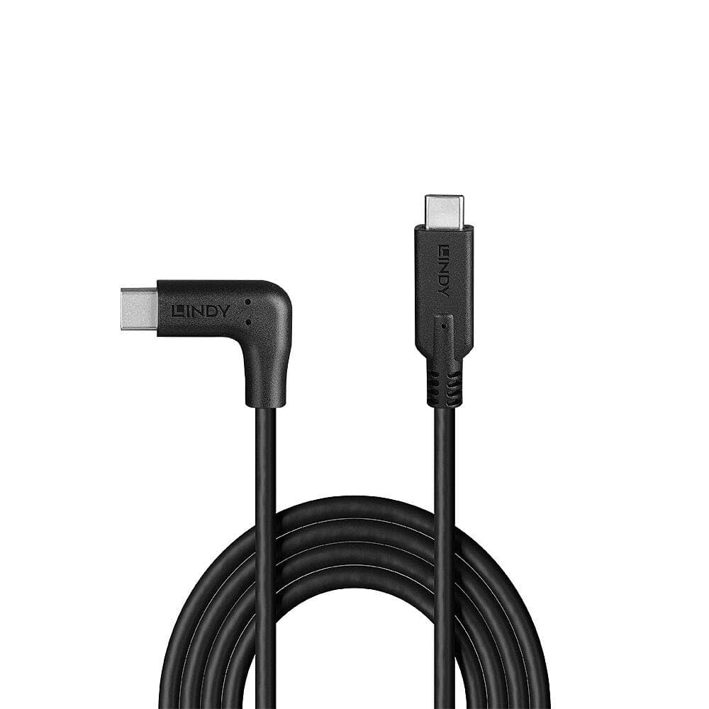Cablu Lindy USB C 3.2 90° Right angle, lungime 1m, putere maxima 60W, latime de banda suportata 10 Gbps, negru — miniatură