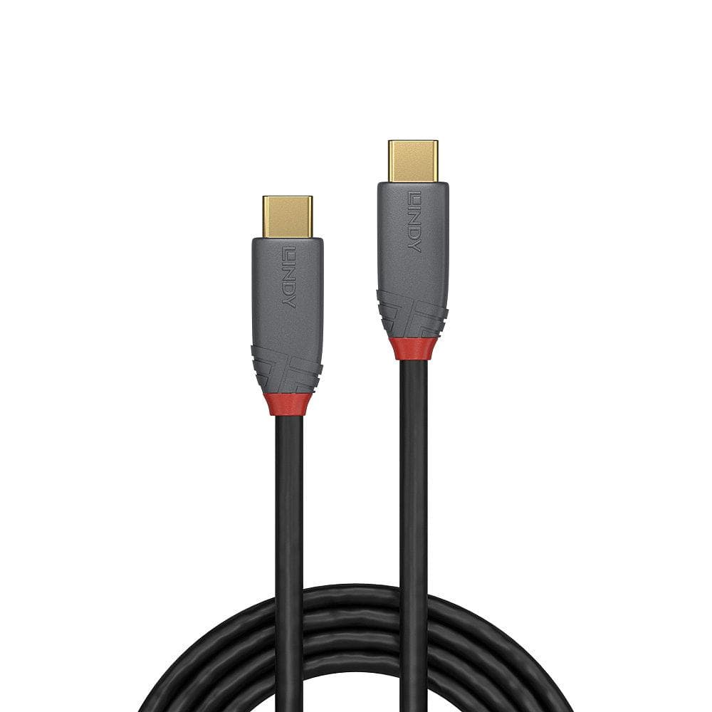 Cablu Lindy USB C la USB C Anthra Line, lungime 2m, putere 3.0, latime de banda suportata 20Gbps, rezolutie maxima 4K 4096x2160@60Hz, negru — miniatură