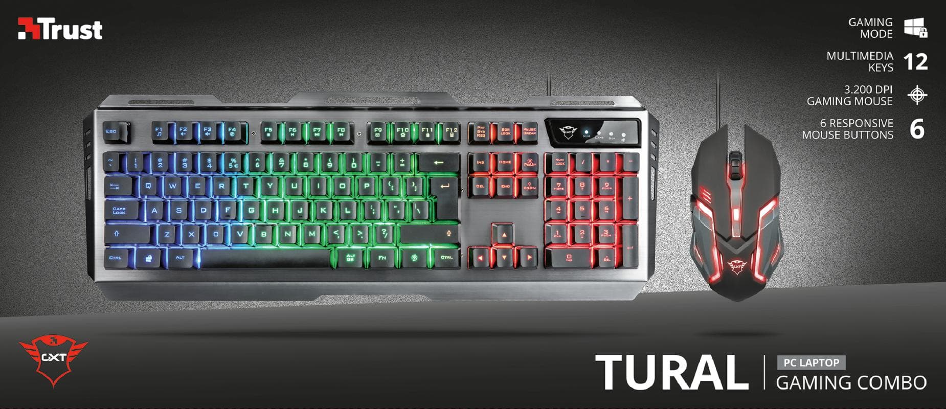 Kit Wired tastatura si mouse Trust GXT 845 Tural, taste numerice, Negru — miniatură