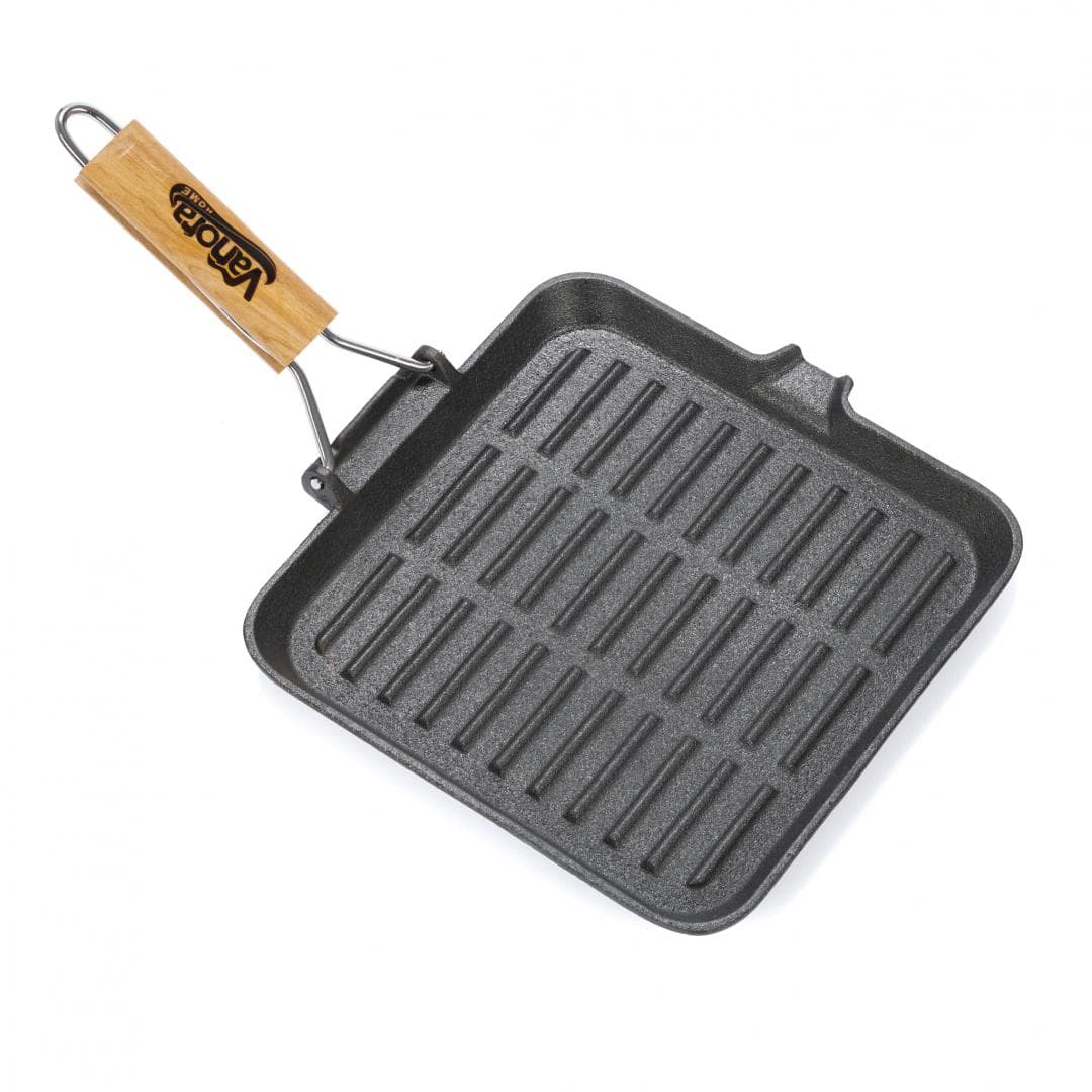 TIGAIE GRILL FONTA PURA CU MANER LEMN DETASABIL, 23X2 CM, AMBALAJ ETICHETA COLOR, VANORA HOME — miniatură