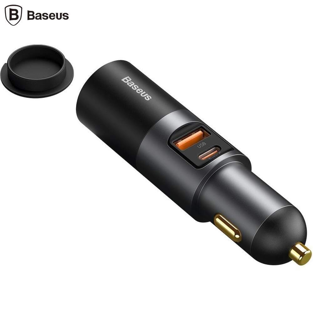 Incarcator auto Baseus Share Together, 1 x USB Output 5V/3A, 1 x USB Type-C max 5V/3A si 1 x bricheta auto 60W, total output 120W, pt. bricheta auto, gri — miniatură