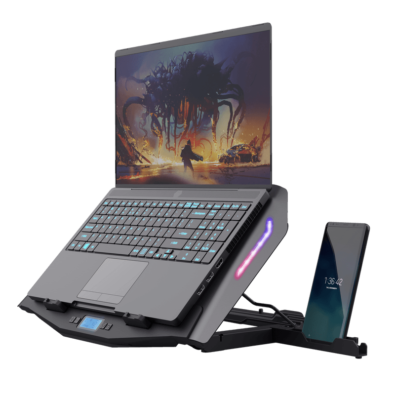 Cooler laptop Trust GXT 1127 Yoozy, pentru laptopuri cu diagonala de pana la 17.3", 2 ventilatoare, viteza rotatie 1500 RPM, interval zgomot 30 dBA - 35 dBA, iluminare RGB, negru