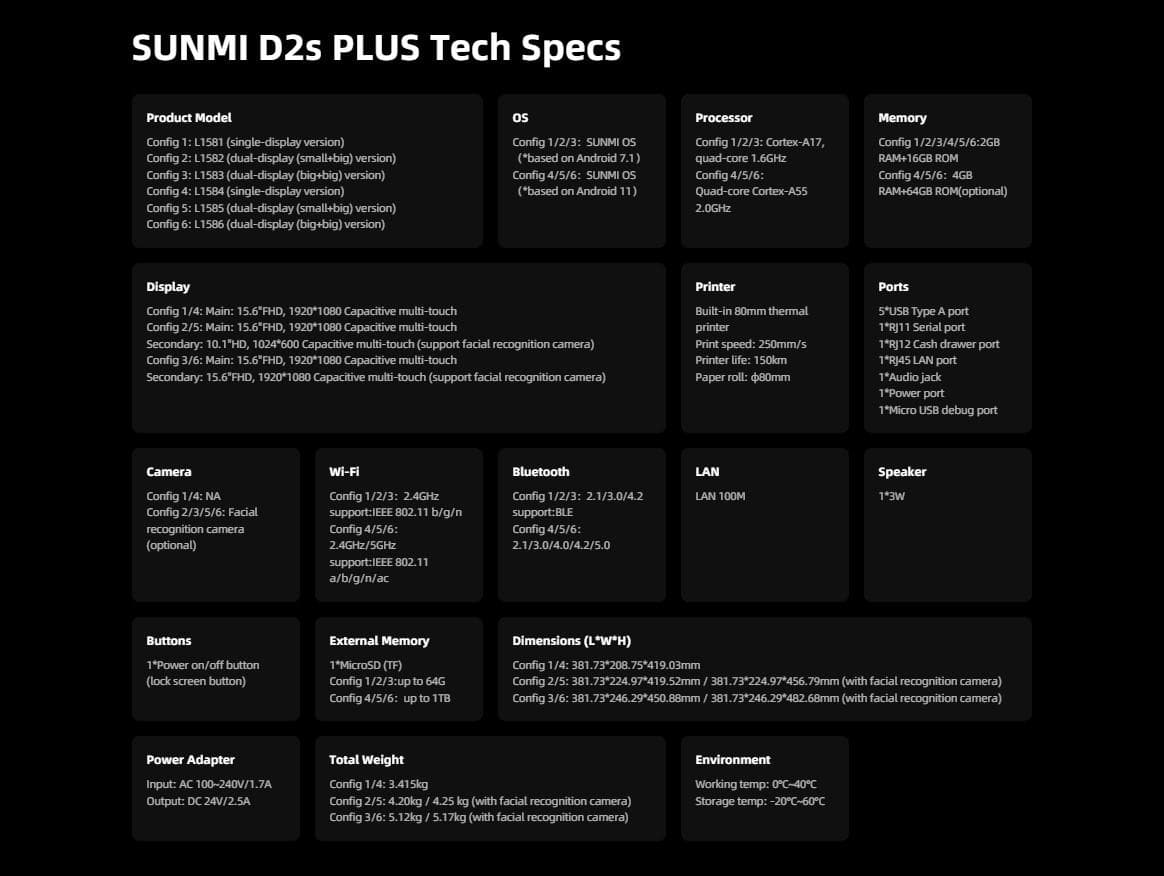 SUNMI DESKTOP POS SYSTEM L1586 D2s PLUS (15.6"+15.6", 2GB + 16GB, Printer 80mm, WIFI, Adapter EU) — miniatură
