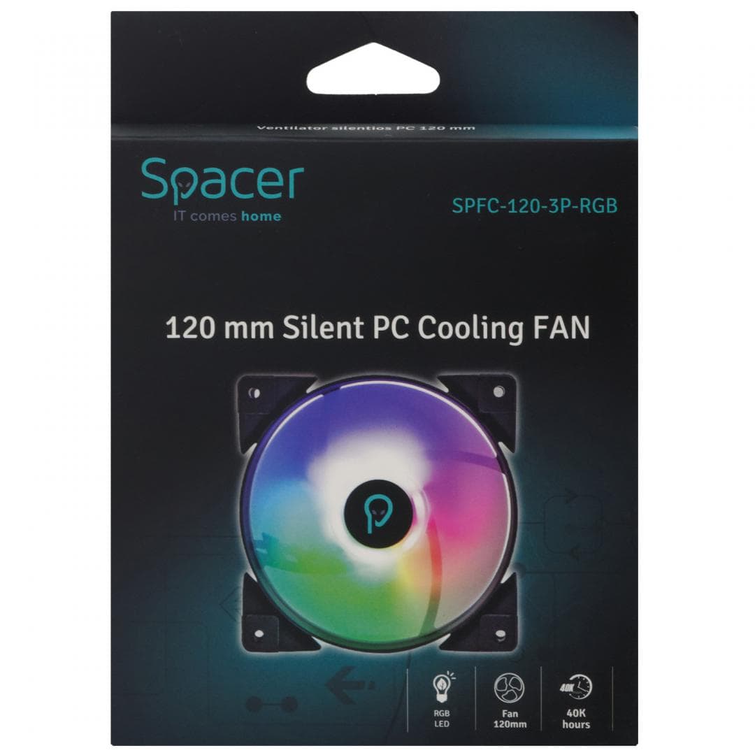 Ventilator Carcasa SPACER SPFC-120-3P-RGB, 12 cm, 1400 RPM, RGB — miniatură