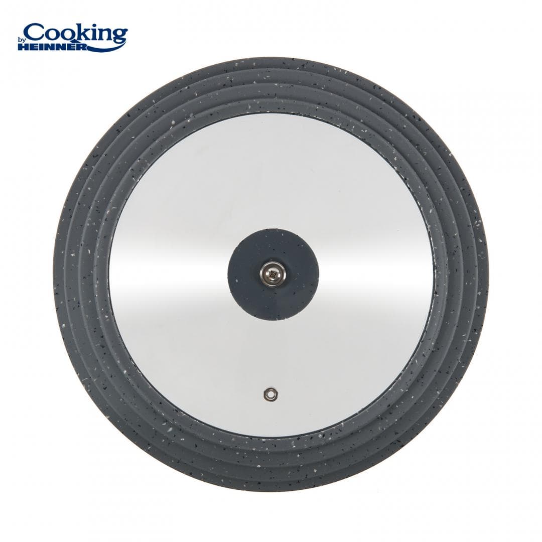 CAPAC STICLA CU MARGINE DIN SILICON AJUSTABILA PE 3 DIMENSIUNI 22/24/26 CM. GRI, COOKING BY HEINNER — miniatură