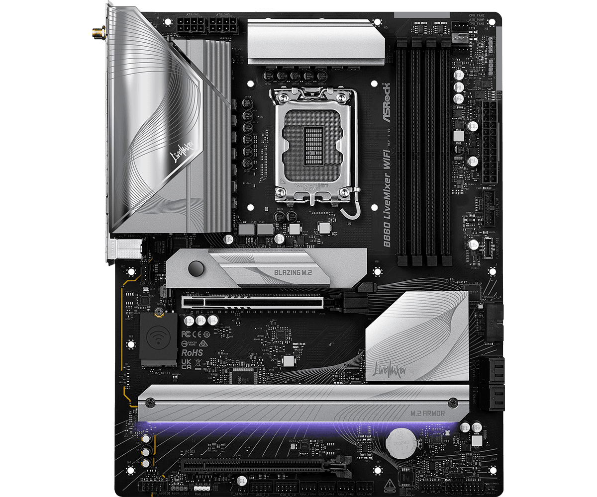 Placa de baza ASRock B860 LiveMixer WiFi, Socket 1851, DDR5, ATX — miniatură