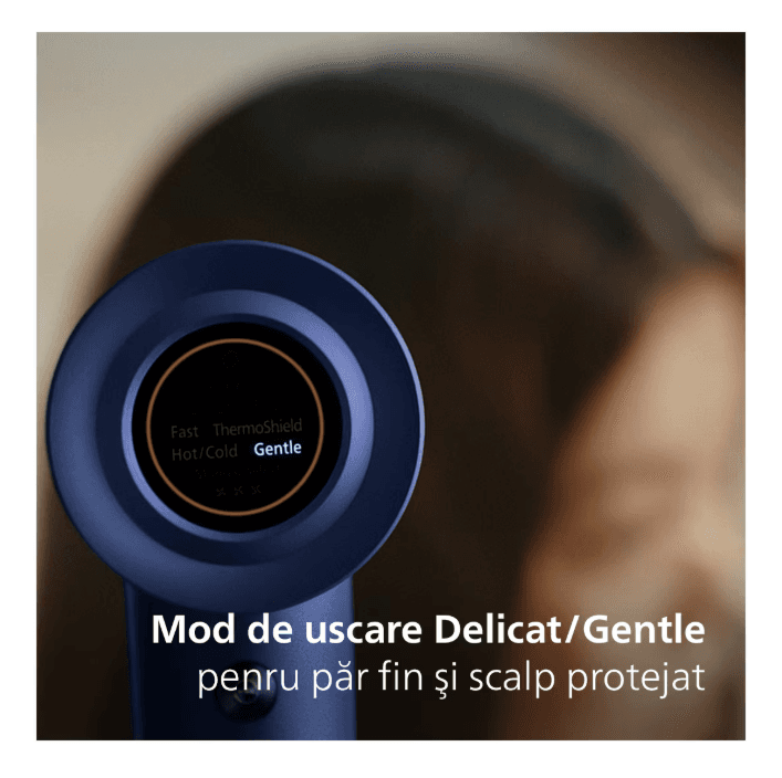 Uscator de par PHILIPS cu ThermoShield Advanced Seria 8000 BHD839/00, 1400W, Tehnologie ThermoShield, 3 viteze, 4 trepte, Temperatura, Albastru, L x A x I (mm) 73.3x181.7x301 — miniatură