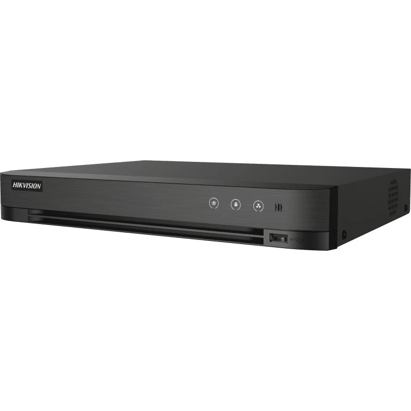 DVR Hikvision AcuSense 4 canale 5MP IDS-7204HUHI-M1/X/4A+4/1ALM, H.265 Pro+/H.265 Pro/H.265/H.264+/H.264 video compression, BNC interface (1.0 Vp-p, 75 Ω), supporting coaxitron connection, up to 8-ch IP camera inputs(up to 8MP), pana la 4K/8MP @ 8fps(1-ch); 3K/5MP @12fps encoding capability