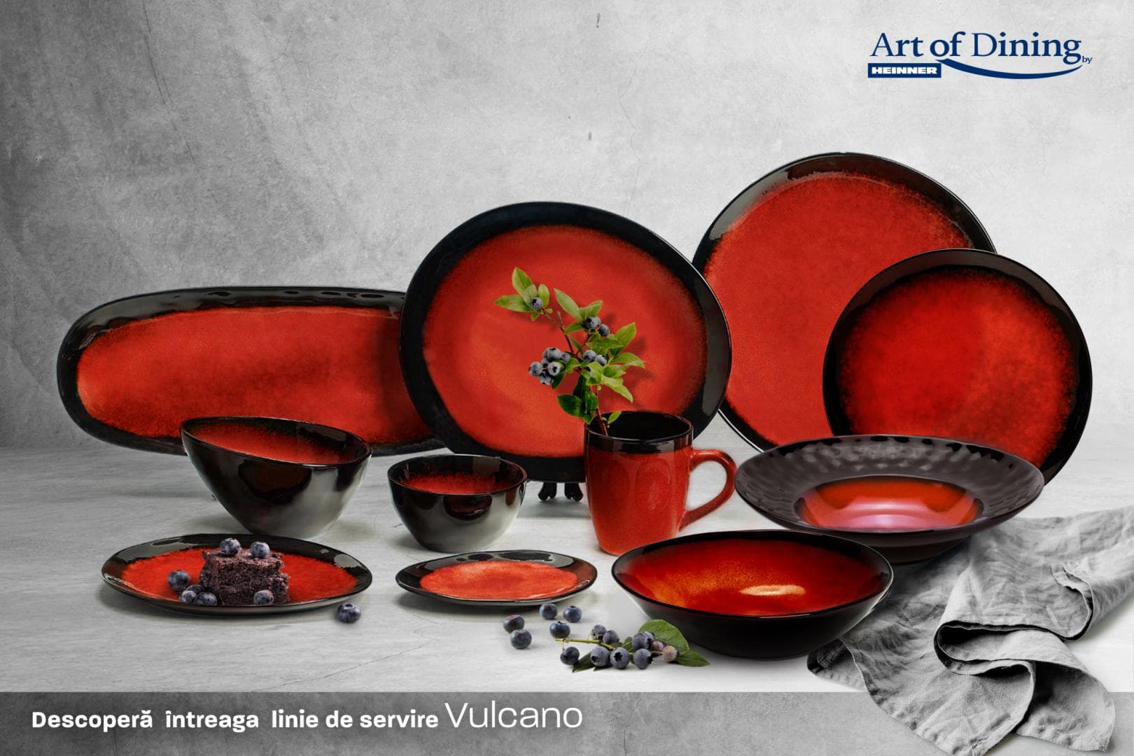 SET 4X PLATOU CERAMICA 38x15 CM, VULCANO, ART OF DINING BY HEINNER — miniatură