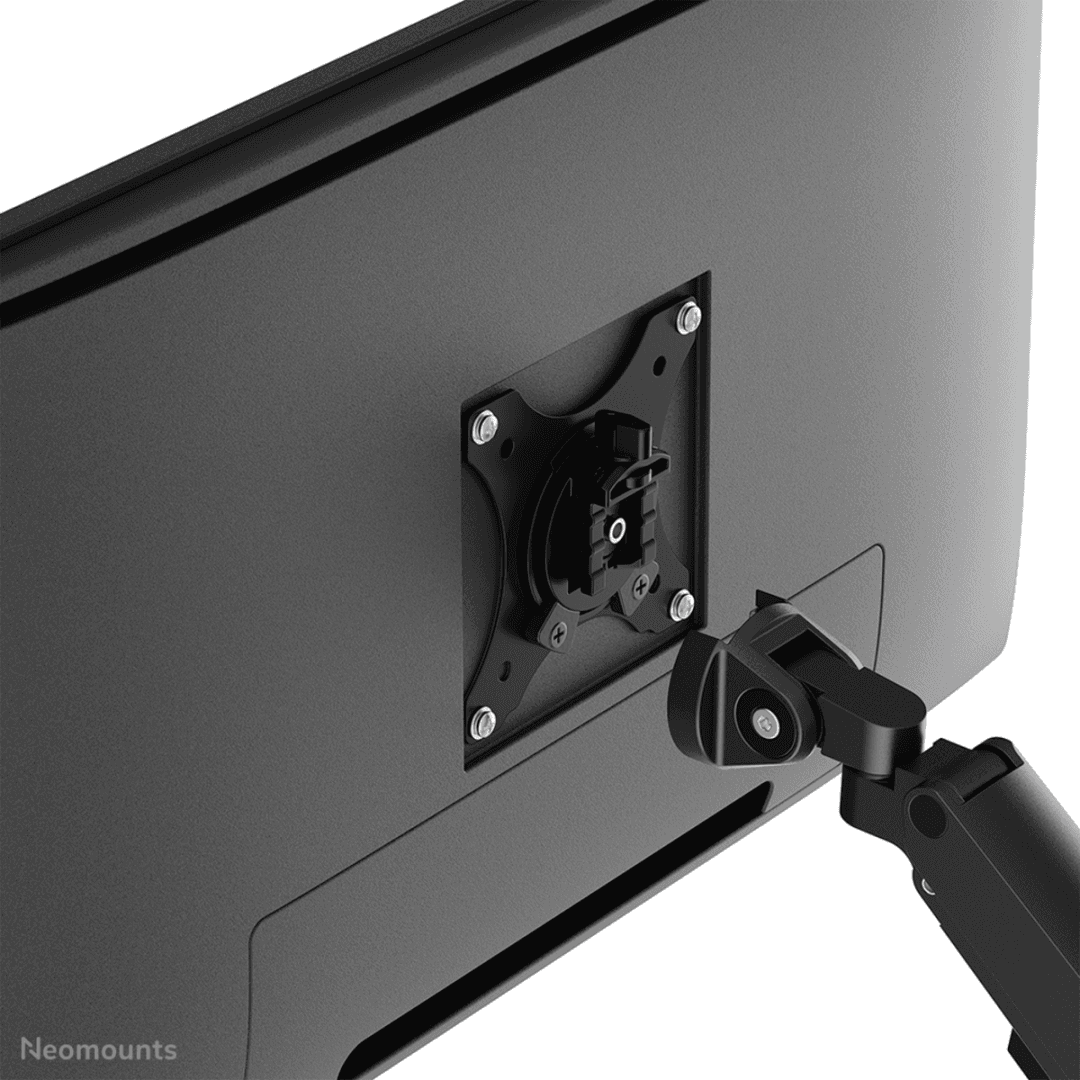 Brat pentru monitor Neomounts, tip full motion, pentru display-uri cu diagonale 17"-35", sistem de prindere VESA 75x75~100x100mm, greutate maxima suportata 9kg pentru ecranele plate si 8kg pentru ecranele curbate, tilt +45°, -45°, swivel +45°, -45°, rotate +180°, -180°, reglabil pe inaltime — miniatură
