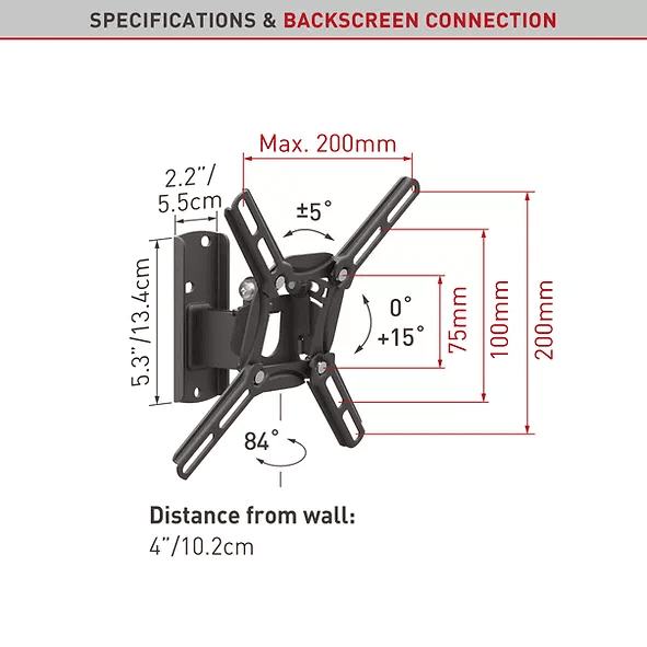 Suport TV de perete, Barkan 2200.B, Reglabil, 19"- 39", VESA 200 x 200 mm, suporta pana la 30kg, negru — miniatură