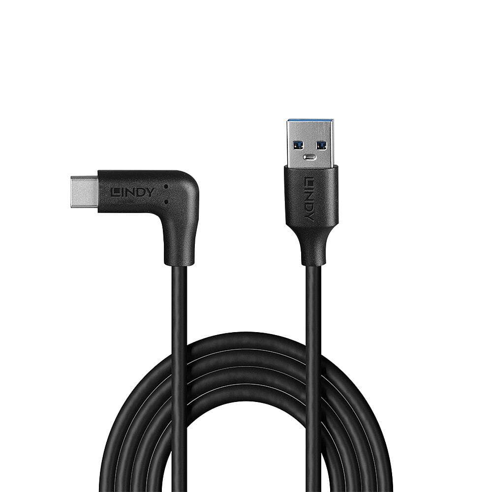 Cablu Lindy 3.2 USB A la USB C, 90°, lunngime 1m, putere maxima 15W, latime de banda suportata 10Gbps, negru — miniatură