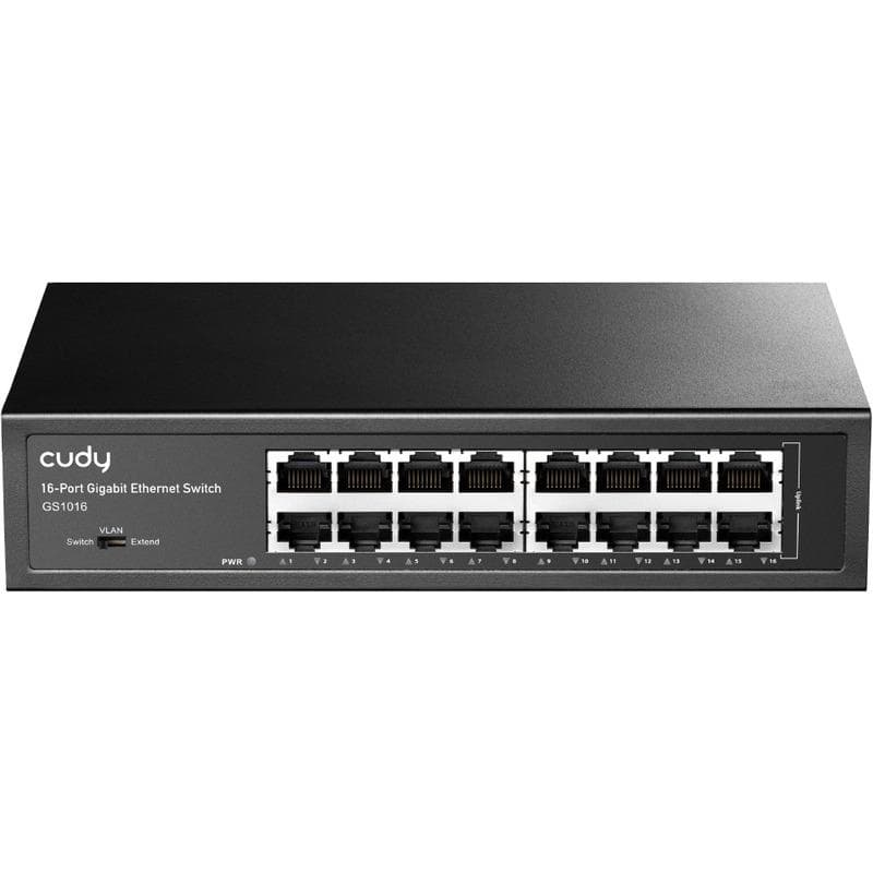 CUDY 16-Port Gigabit Light Managed Switch, 16 Gigabit RJ45 Ports, Rack- mountable Steel Case(Rack-Mount kits included), Power Saving, Plug & Play, Managed/VLAN/Extend working mode  DIP switch, Local management via WEB GUI, support STP/RSTP, 802.1Q/Port Based/Voice VLAN, Static Link Aggregation